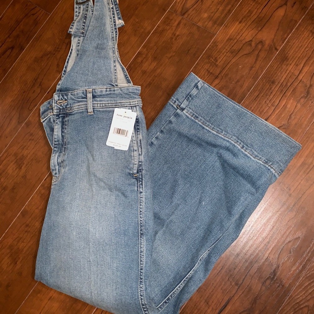 Free people overalls in beach blue light wash